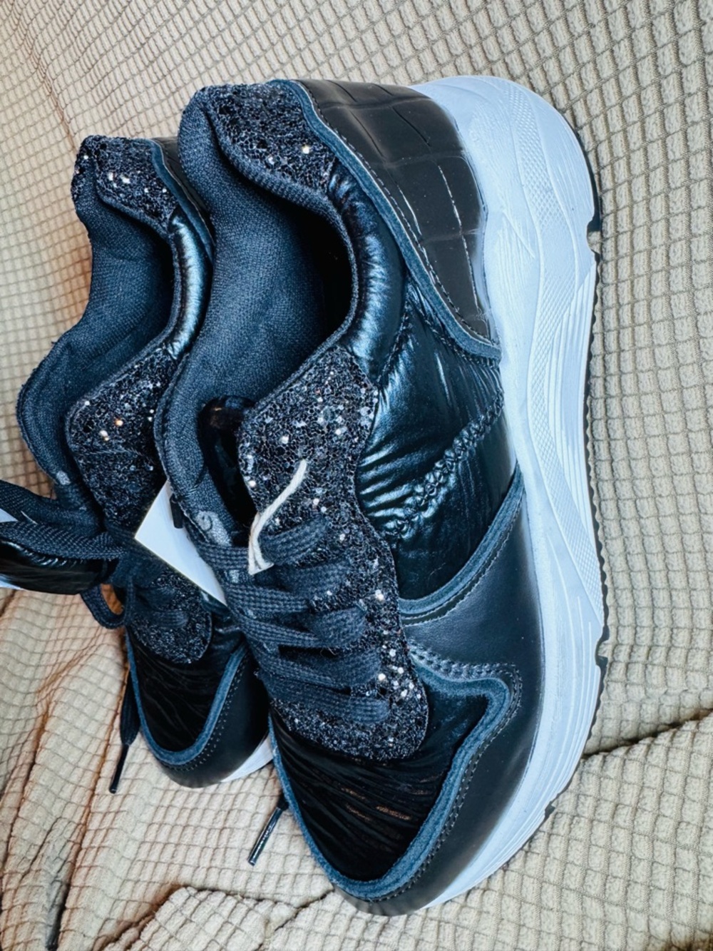 UMA Parker SUPER MOONBlack Glitter Lace-Up Sneakers MADE IN ITALY